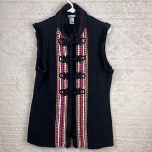 MYTHOLOGY Hippie 100% Wool Faux Fur Trim Vest Boho Hippie Large Scandinavia Knit